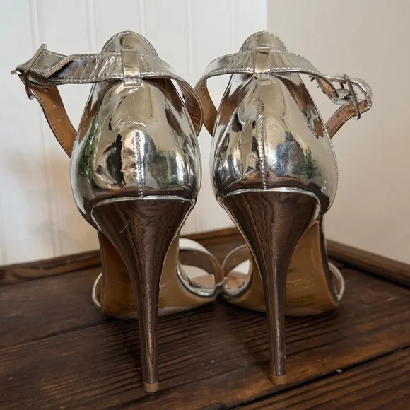 Anne Michelle Strappy Silver High Heel Sandals - Picture 5 of 7